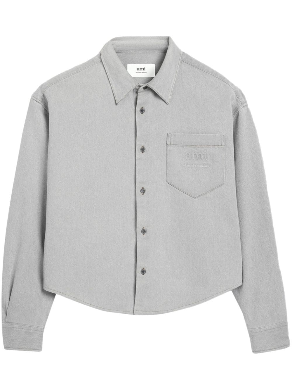 Shop Ami Alexandre Mattiussi Ami Paris Logo Embossed Denim Shirt Grey