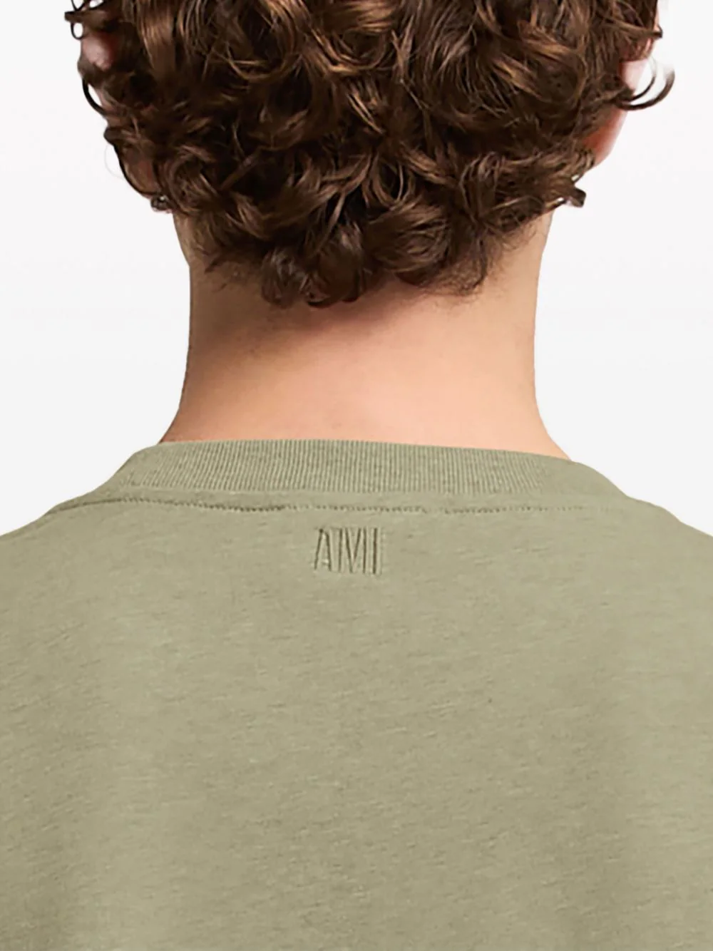 Shop Ami Alexandre Mattiussi Ami Paris Logo Embroidered Organic Cotton T-shirt Sage Green