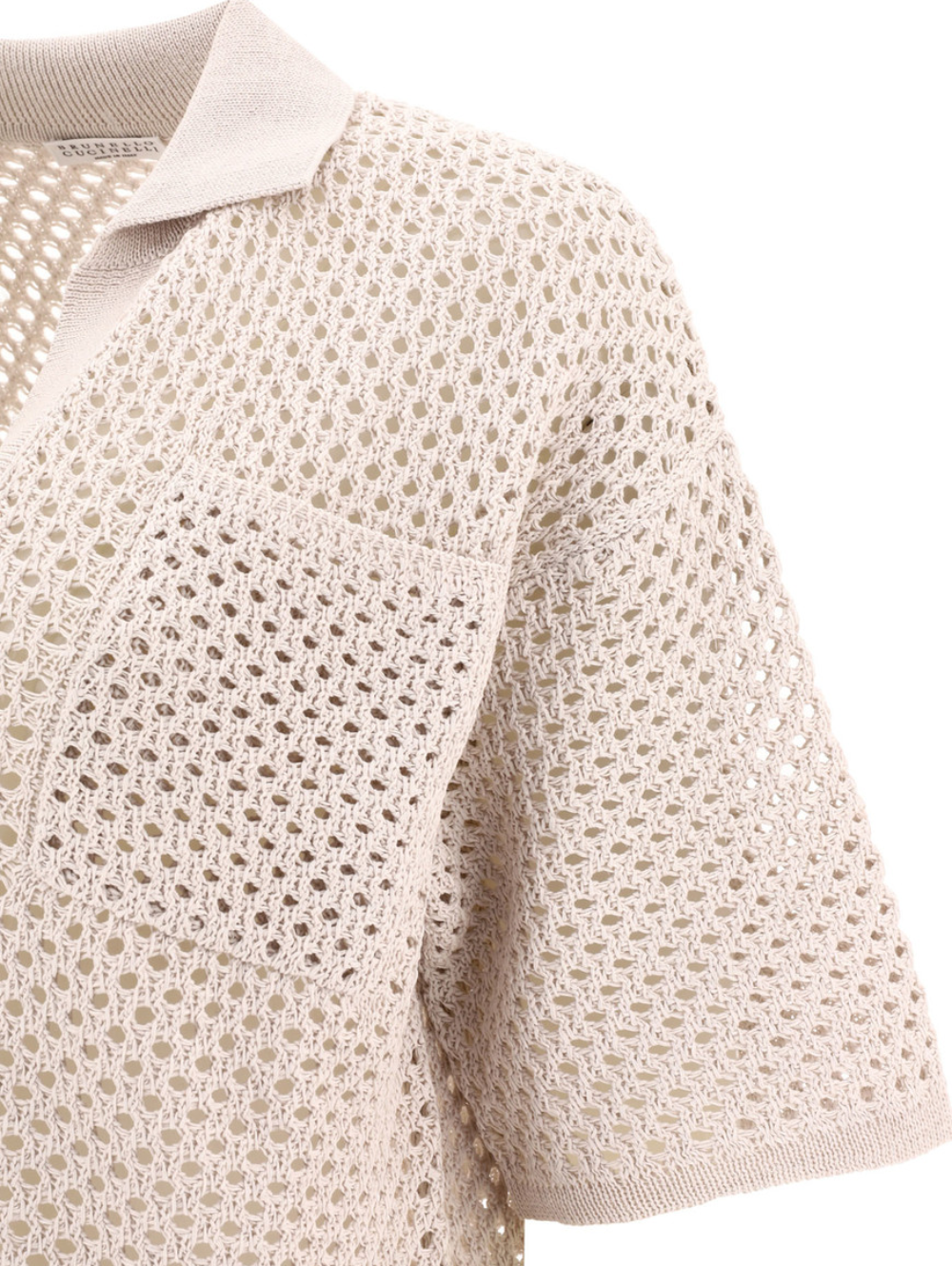 Shop Brunello Cucinelli Open Knit Cotton Sweater Light Grey