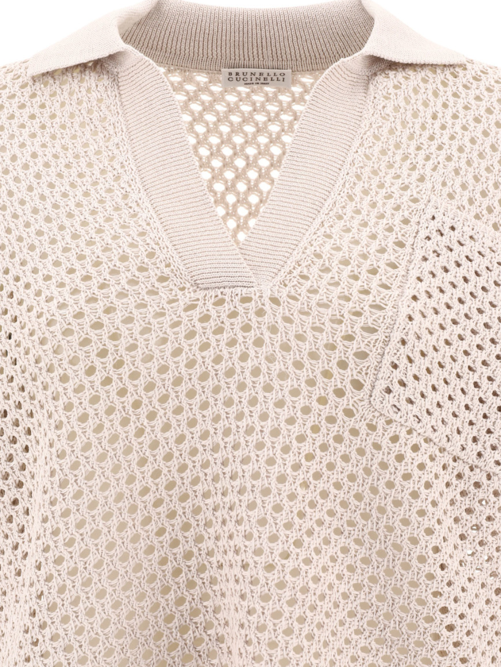 Shop Brunello Cucinelli Open Knit Cotton Sweater Light Grey