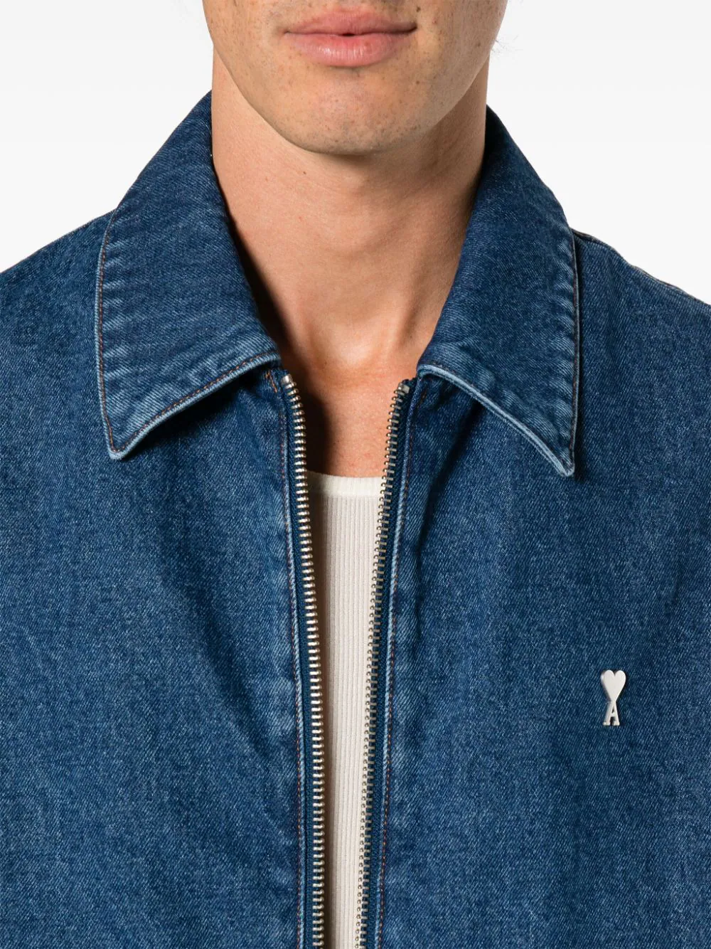 Shop Ami Alexandre Mattiussi Ami Paris Ami De Coeur Plaque Denim Jacket Indigo Blue