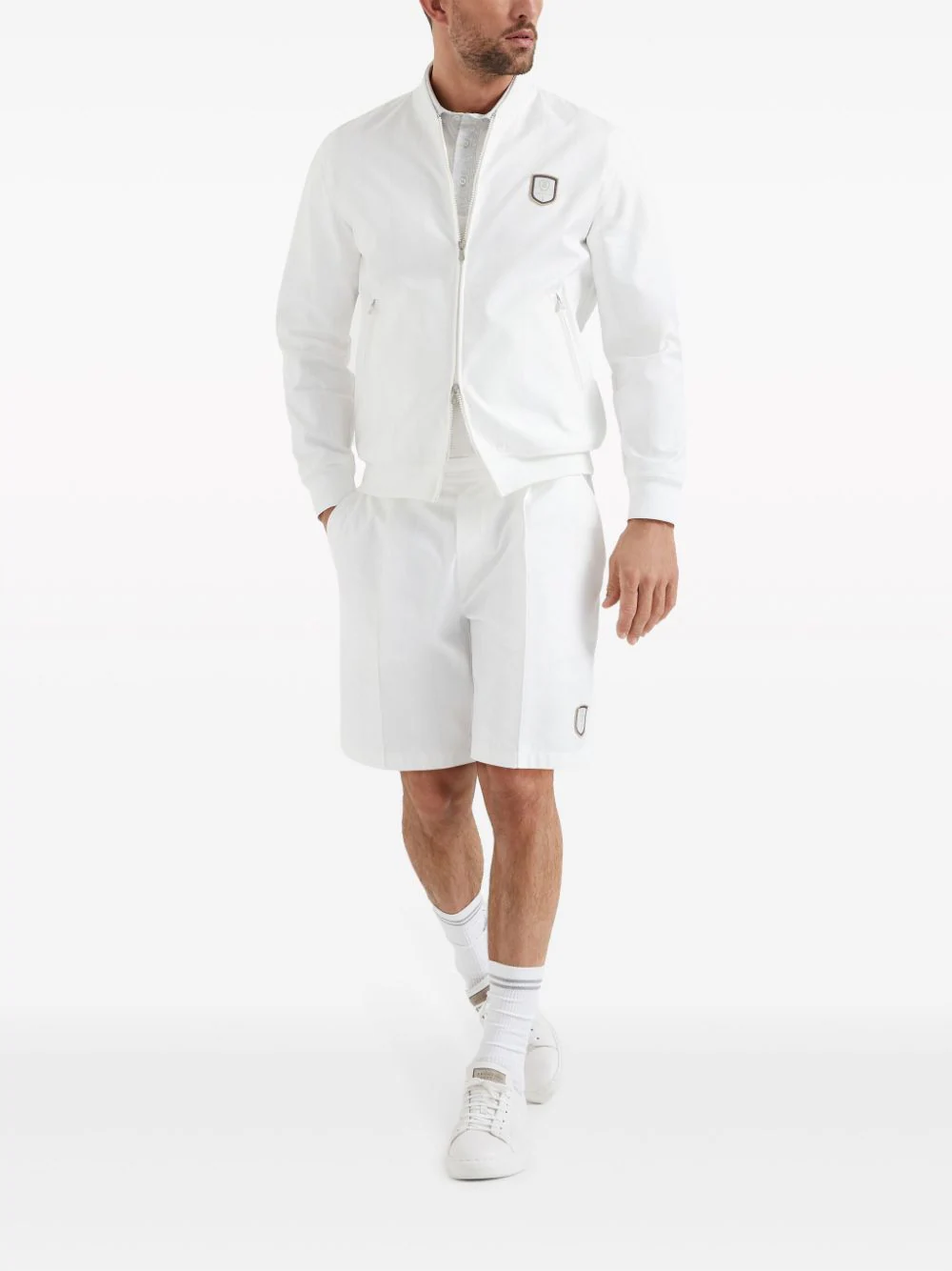 Shop Brunello Cucinelli Tennis Badge Jacket White