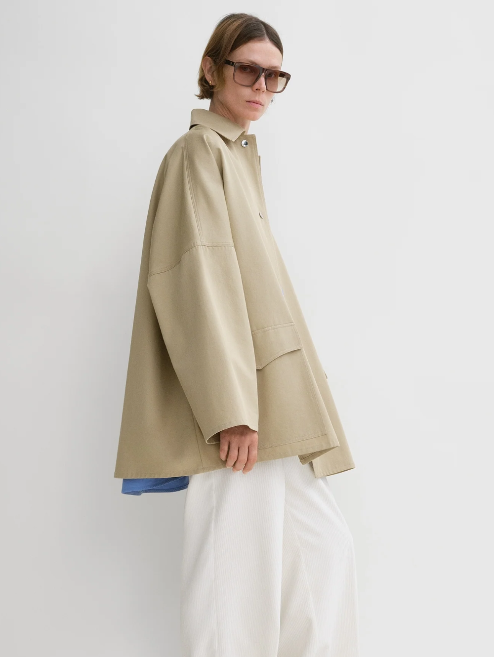 Shop Totême Toteme Twill Overshirt Jacket Fawn