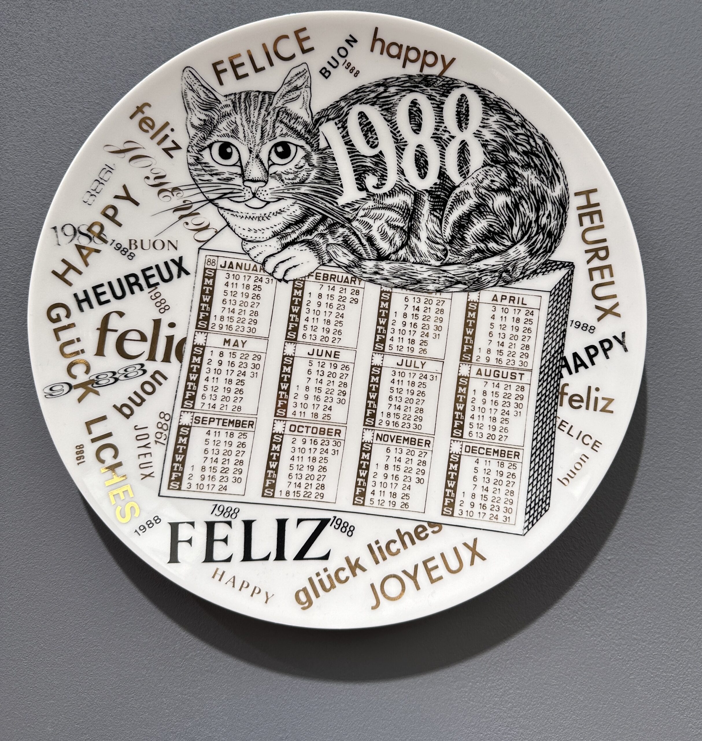 Fornasetti Calendar Plate In Gray
