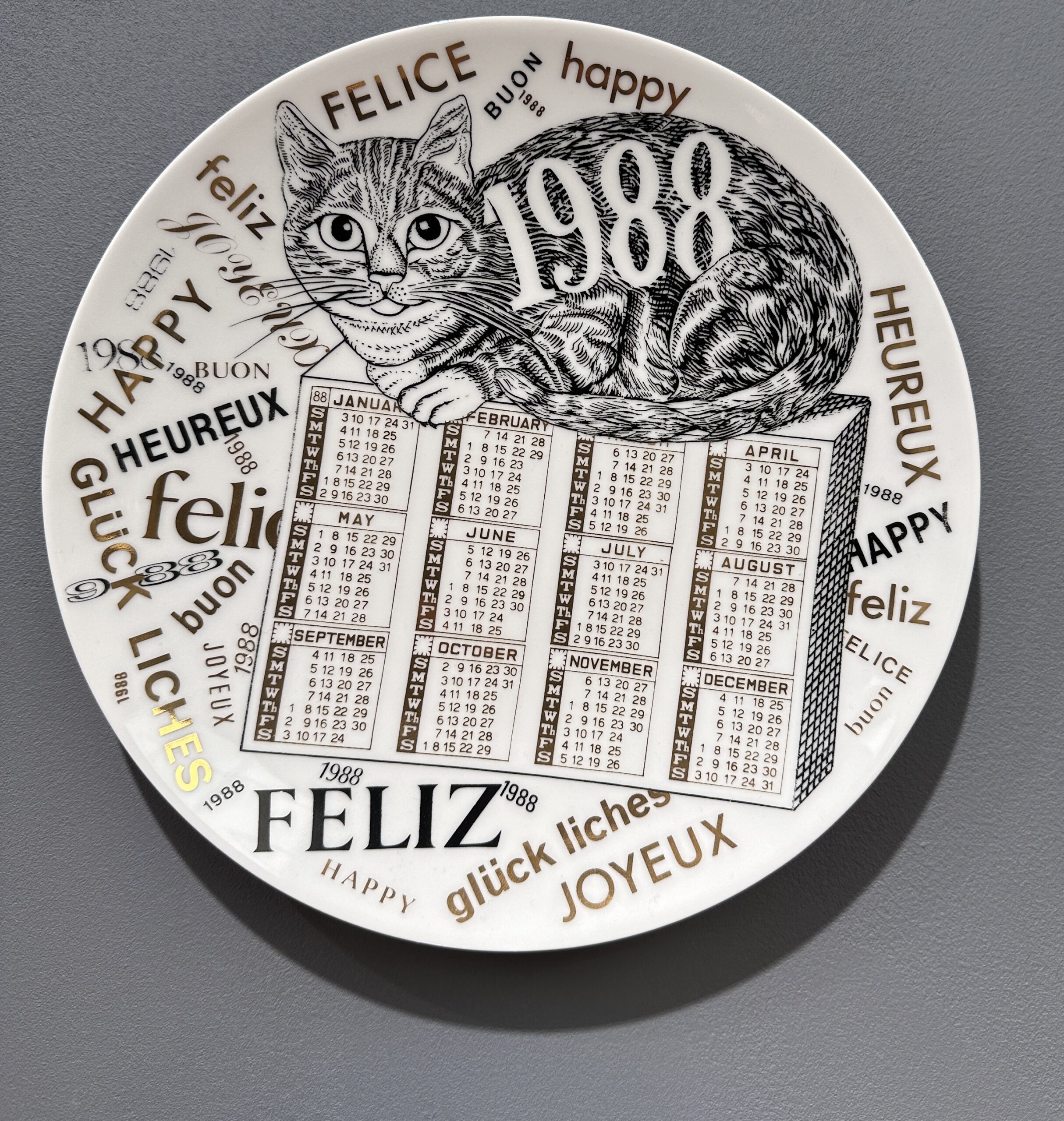 Fornasetti Calendar Plate In Grey