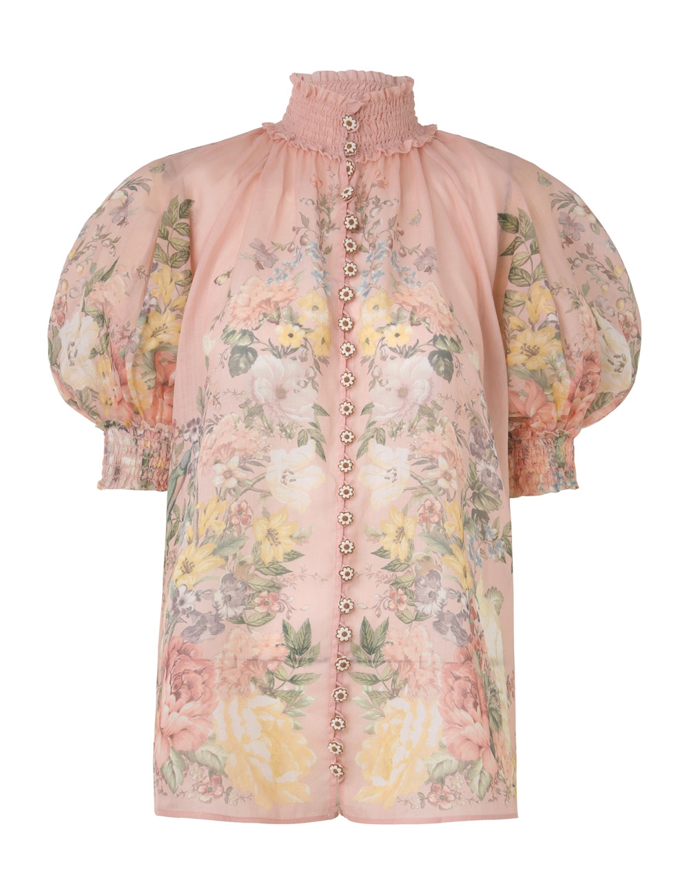 Zimmermann Waverly Short Sleeves Blouse Pink In Pink Floral