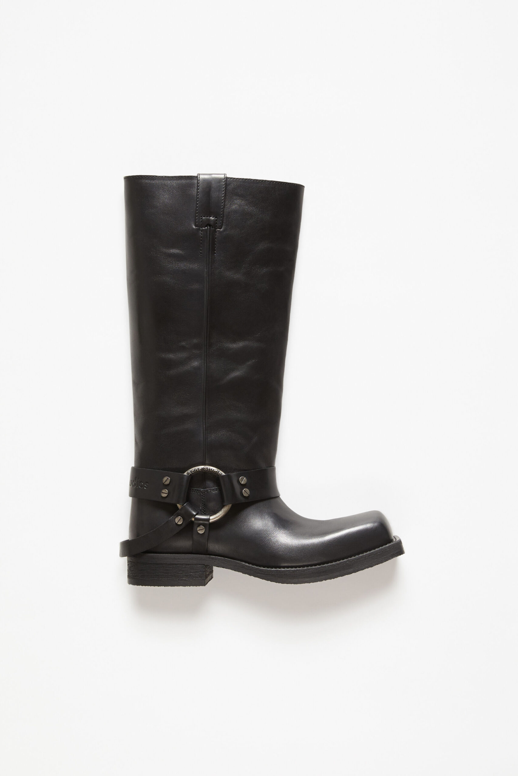 Shop Acne Studios Buckle Leather Boots Black