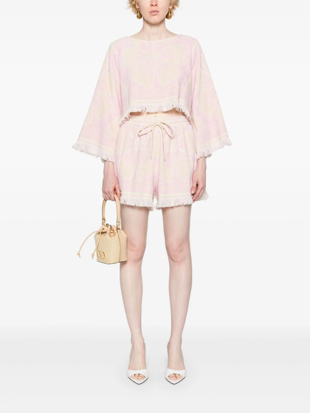 Shop Zimmermann Pop Towelling Shorts Pink Cream