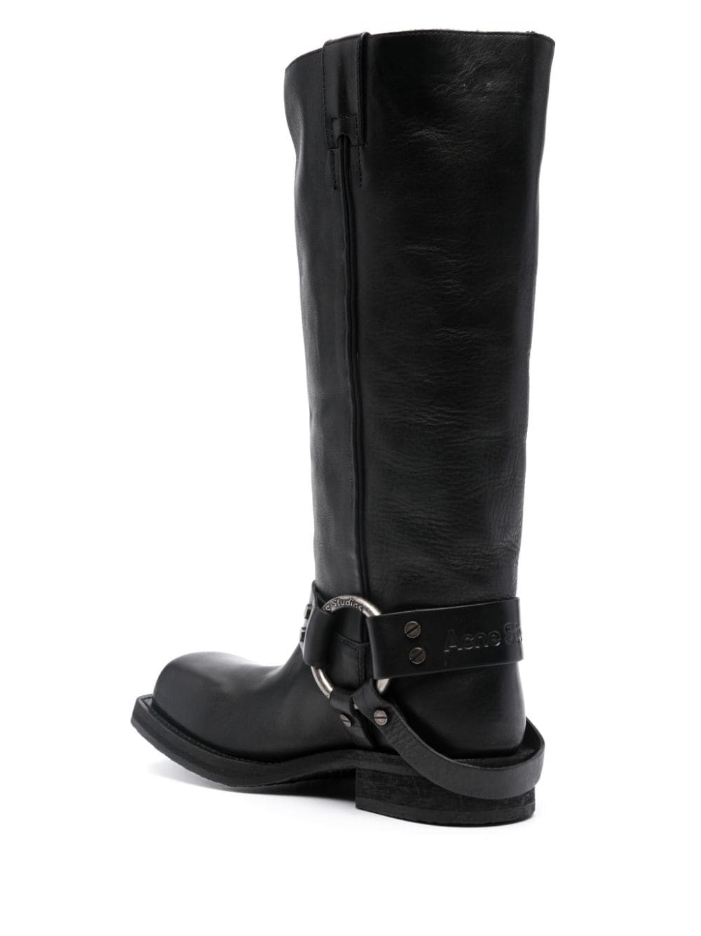 Shop Acne Studios Buckle Leather Boots Black