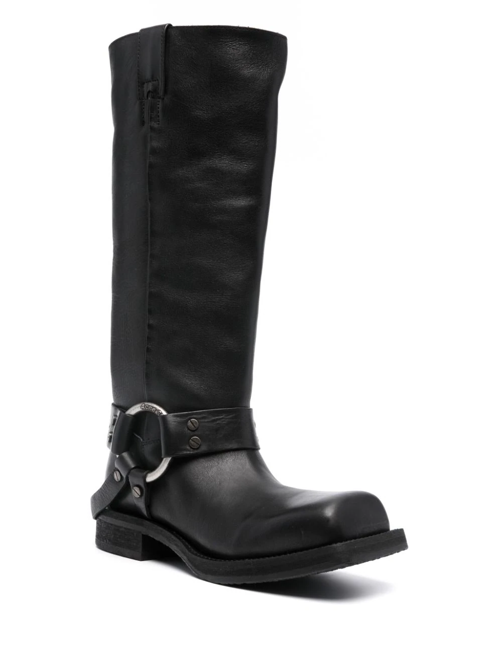 Shop Acne Studios Buckle Leather Boots Black