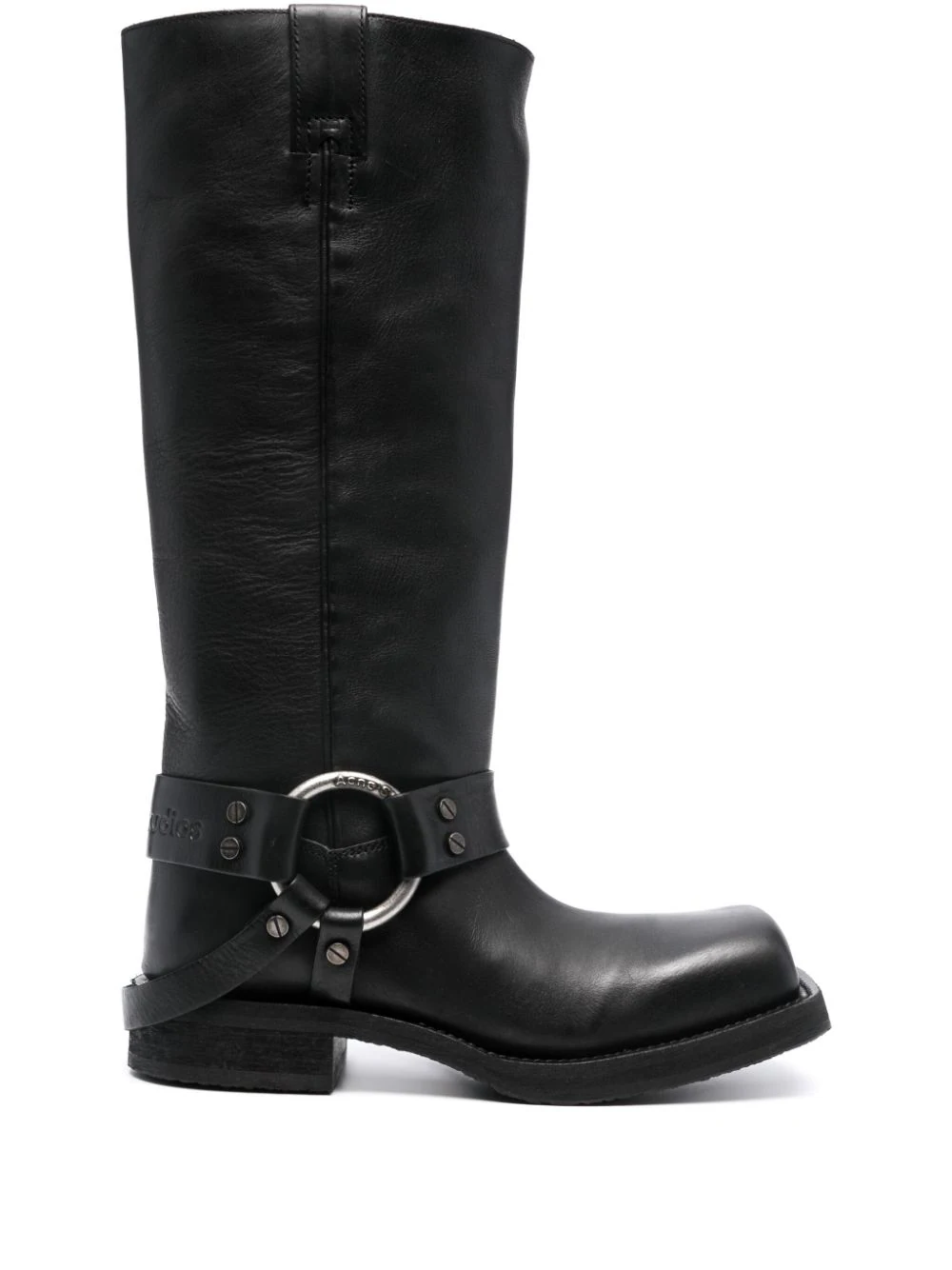 Shop Acne Studios Buckle Leather Boots Black