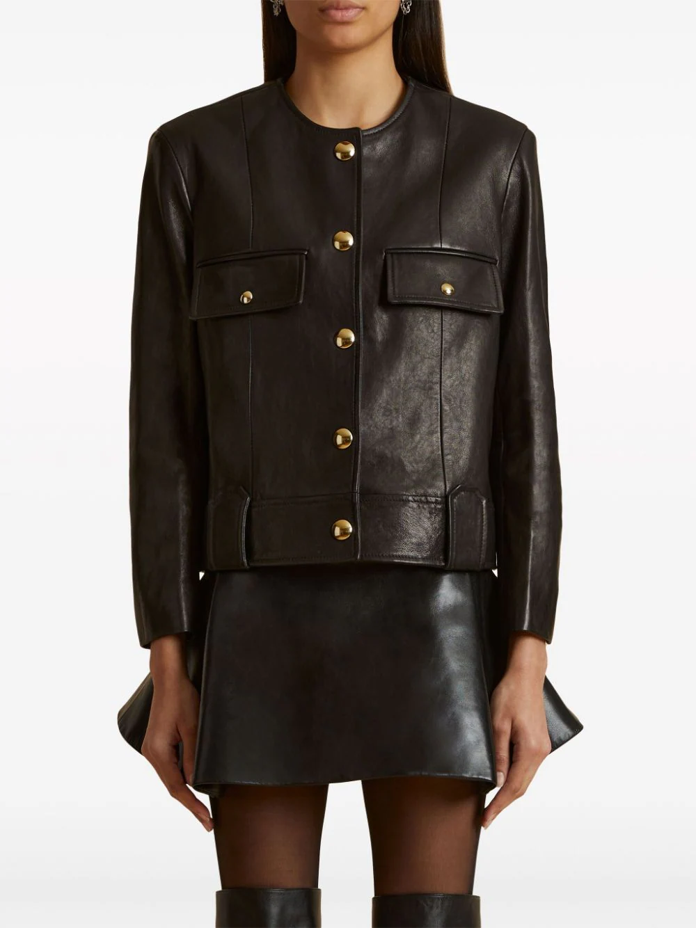 Shop Khaite Laybin Leather Jacket Black