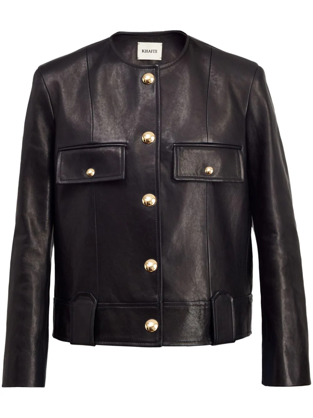 Shop Khaite Laybin Leather Jacket Black