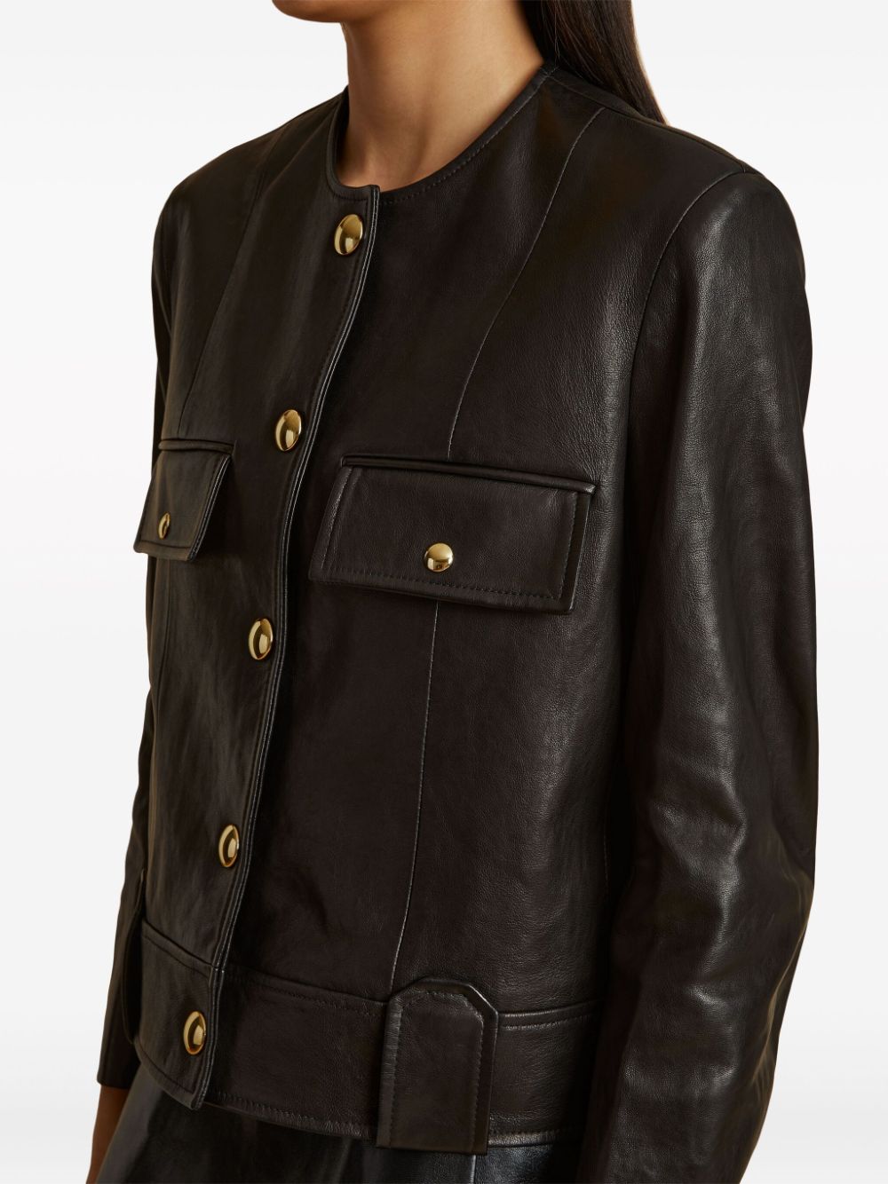 Shop Khaite Laybin Leather Jacket Black