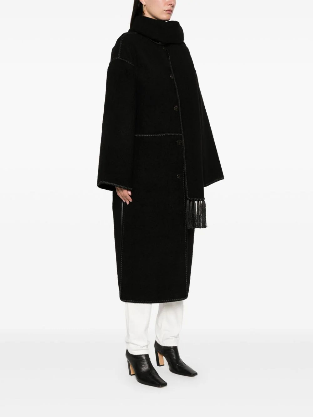 Shop Totême Toteme Embroidered Scarf Coat Black