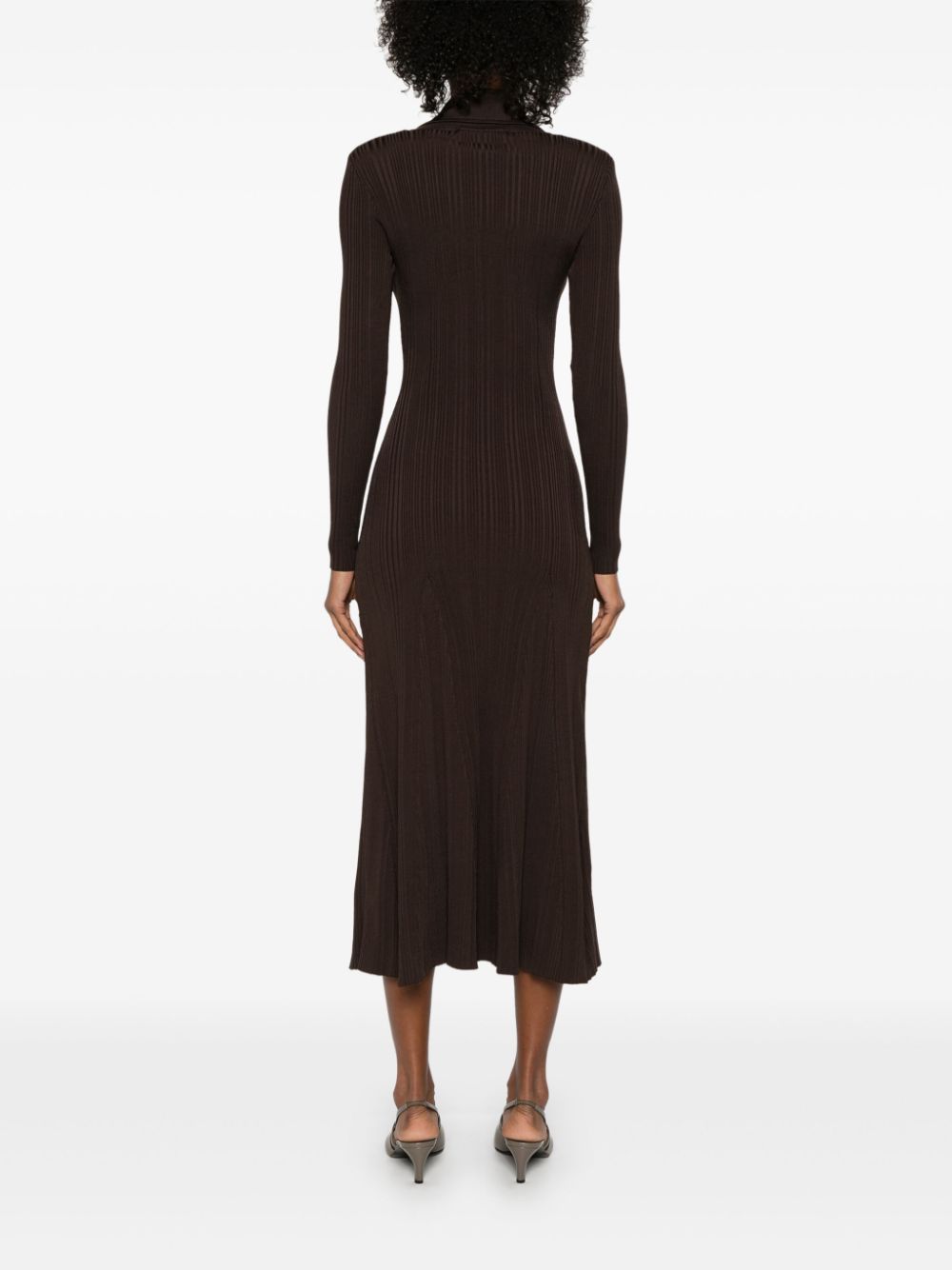 Shop Self-portrait Self Portrait Viscose Rib Knit Midi Dress Brown