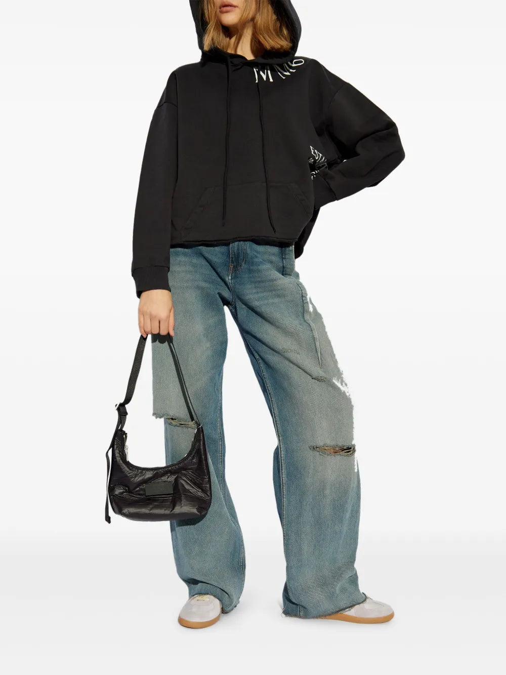 Mm6 Maison Margiela Raw Edges Hoodie With Drawstring Hood In Black