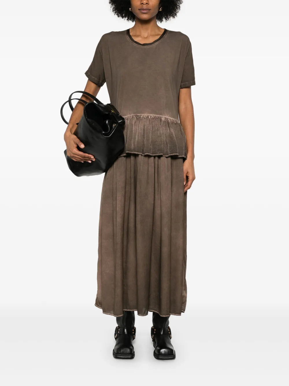 Uma Wang Dudi Ruffle-setailed Midi Dress Brown In Brown