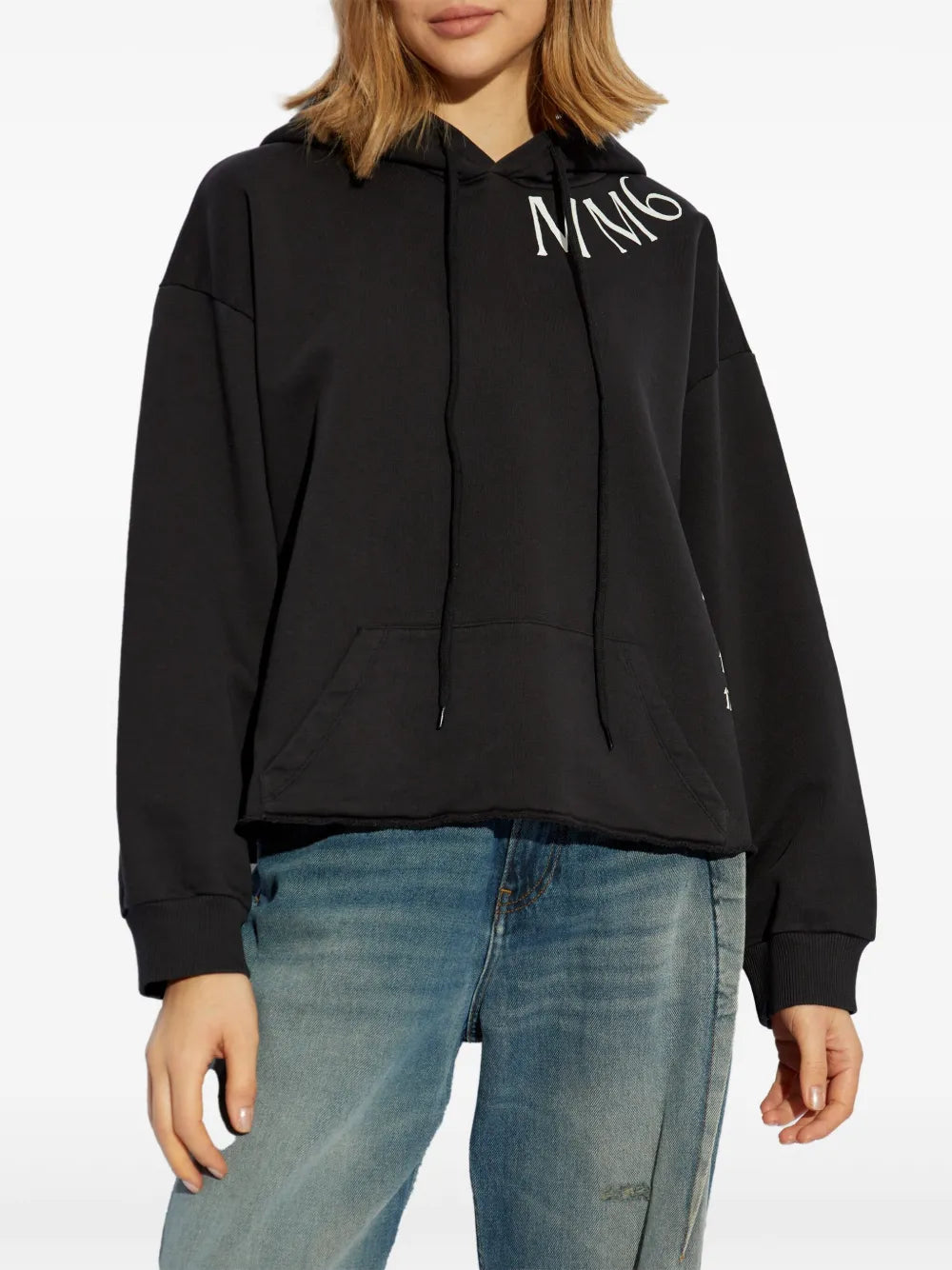Mm6 Maison Margiela Raw Edges Hoodie With Drawstring Hood In Black