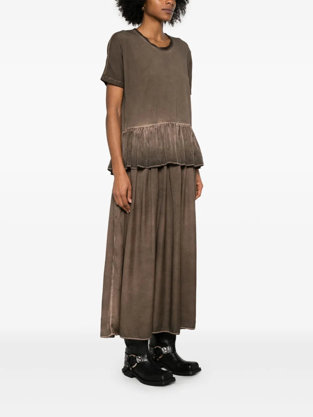 Uma Wang Dudi Ruffle-setailed Midi Dress Brown In Brown