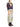 Navy striped V-neck jumper, full-length front look with a printed skirt — 2620112264760-205 at MINOX boutique, Oxford