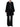 Model wearing The Row Coleman black trousers with a black coat