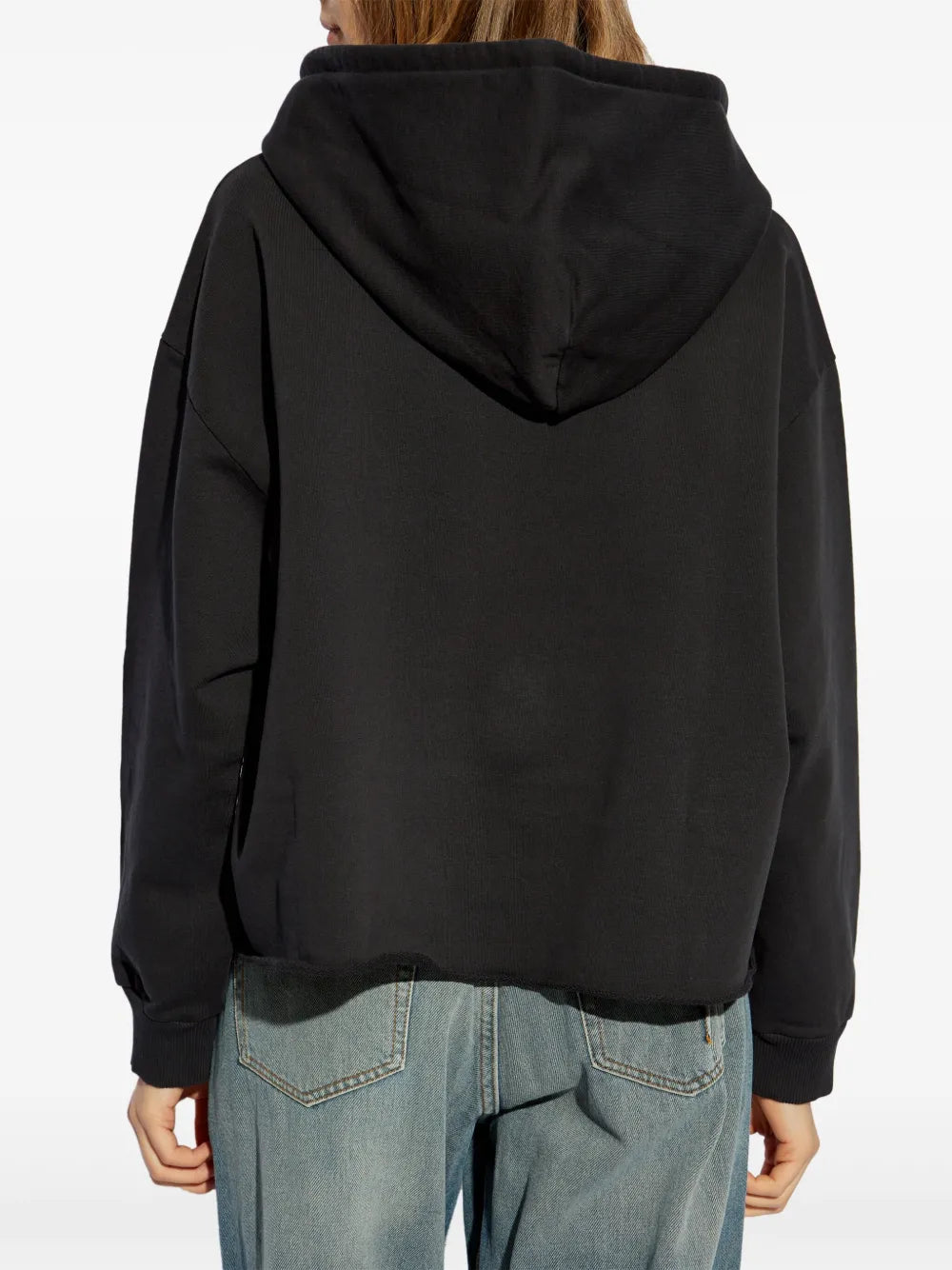 Mm6 Maison Margiela Raw Edges Hoodie With Drawstring Hood In Black