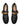 Pair of black Burberry leather mules with gold-tone horsebit hardware, viewed from above