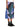 Side view of an Issey Miyake blue multicoloured pleated skirt styled with black boots