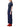 Side view of a model wearing an Issey Miyake navy ribbed top