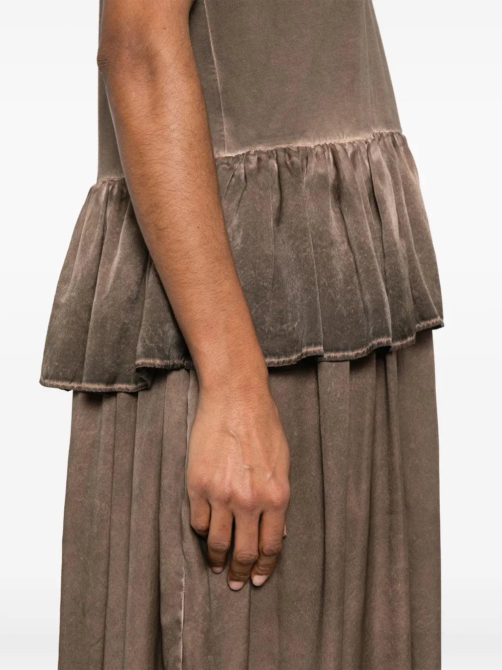 Uma Wang Dudi Ruffle-setailed Midi Dress Brown In Brown