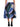 Model wearing an Issey Miyake blue abstract print skirt with black ankle boots