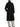 Model wearing The Row Ciara black belted coat with white trousers