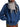 Blue denim blouson jacket worn open over a striped turtleneck, front view — 2620105024416-504 at MINOX boutique, Oxford