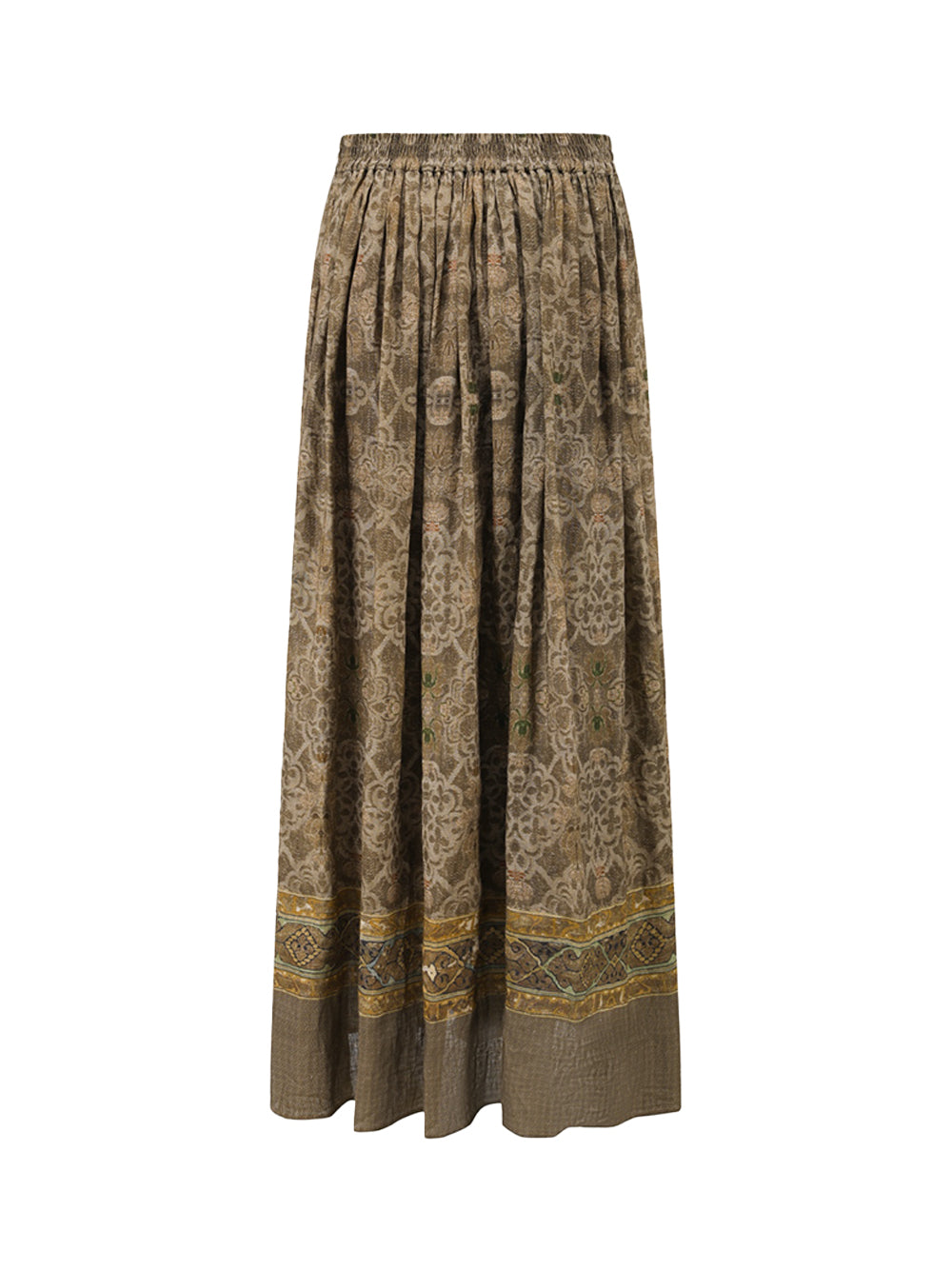 Moss Tone on Tone Printed Linen Skirt