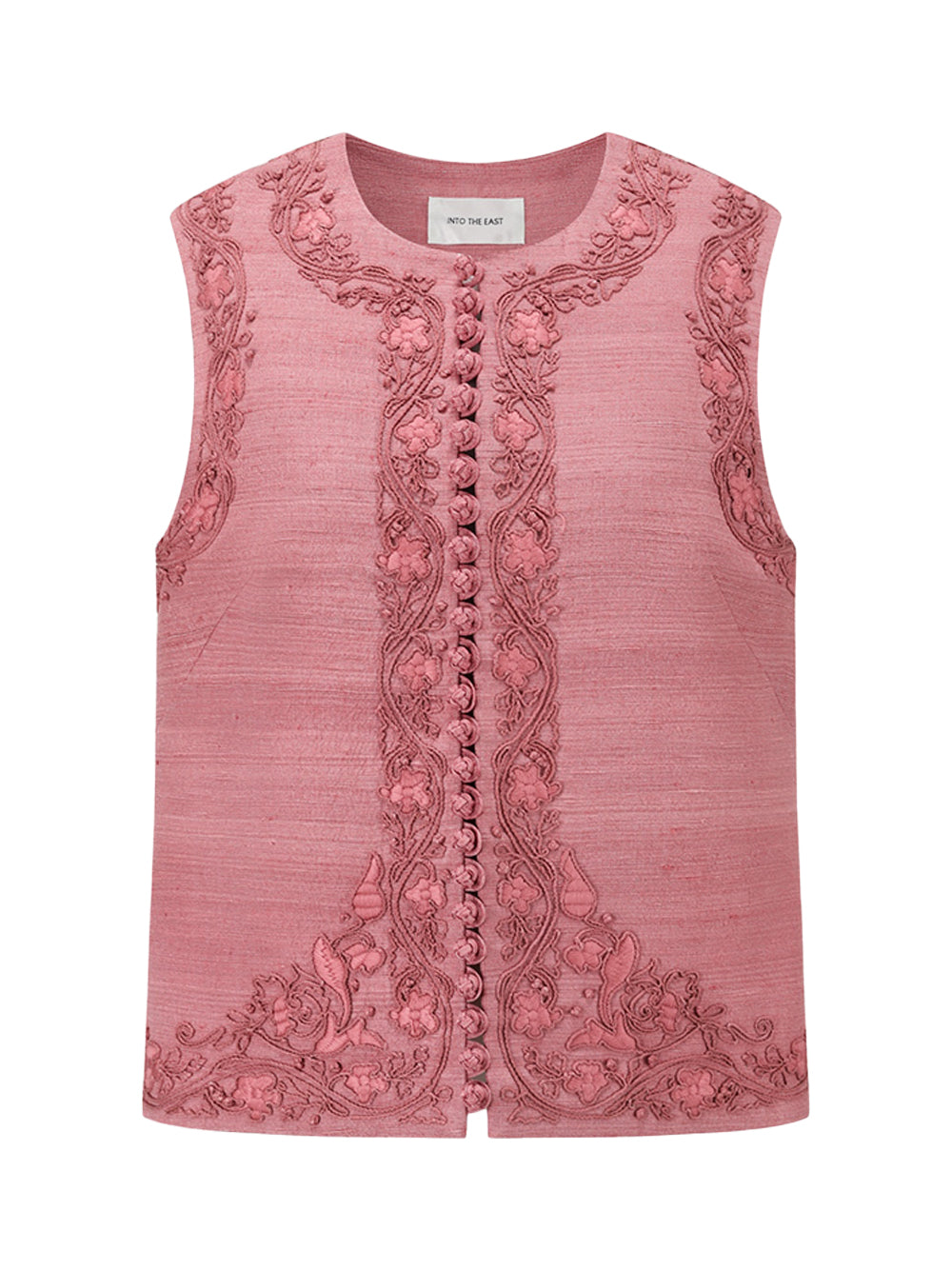 Soft embroidered buttoned tussah silk vest