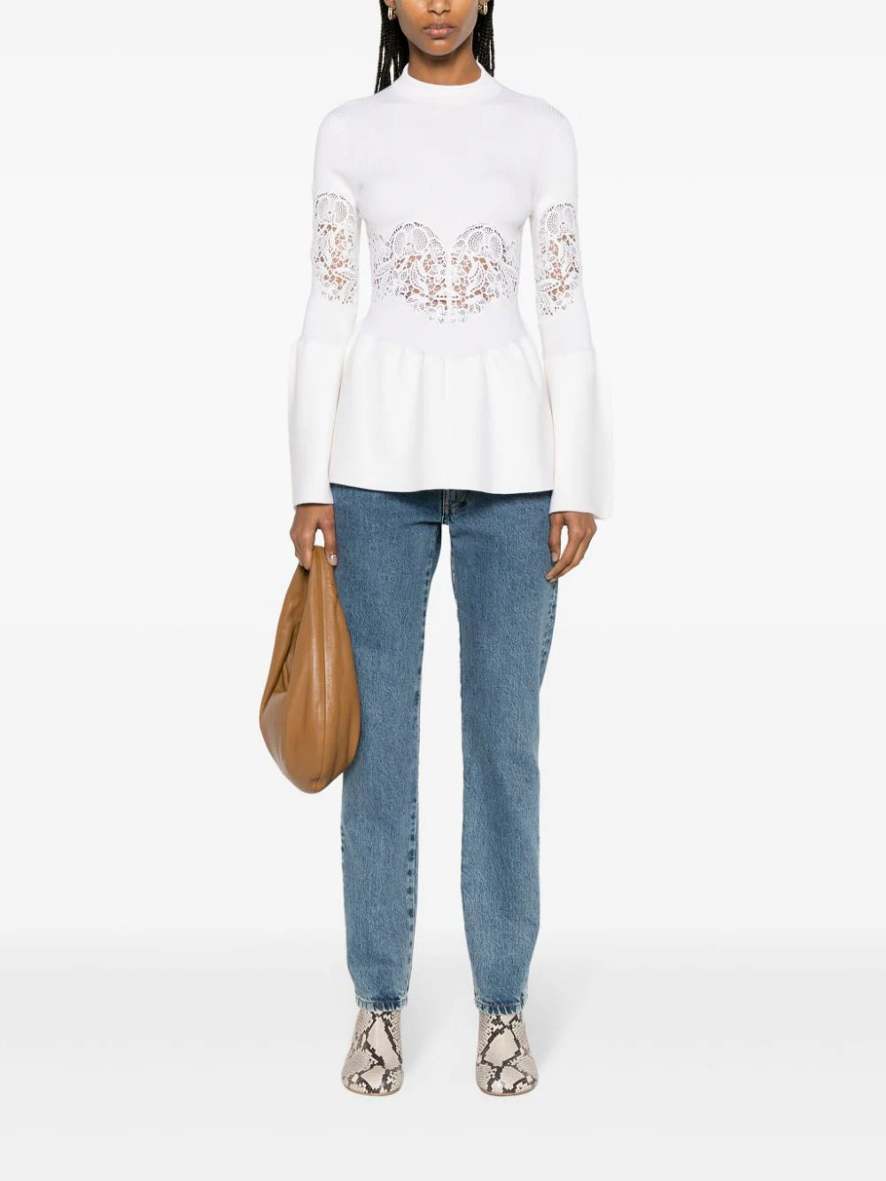 Chloé White Guipure-lace Flared Sweater - Women's - Polyamide/spandex/elastane/wool