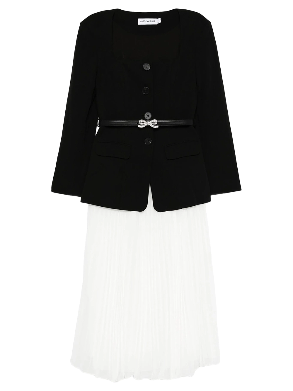Long Sleeve Contrast Chiffon Midi Dress