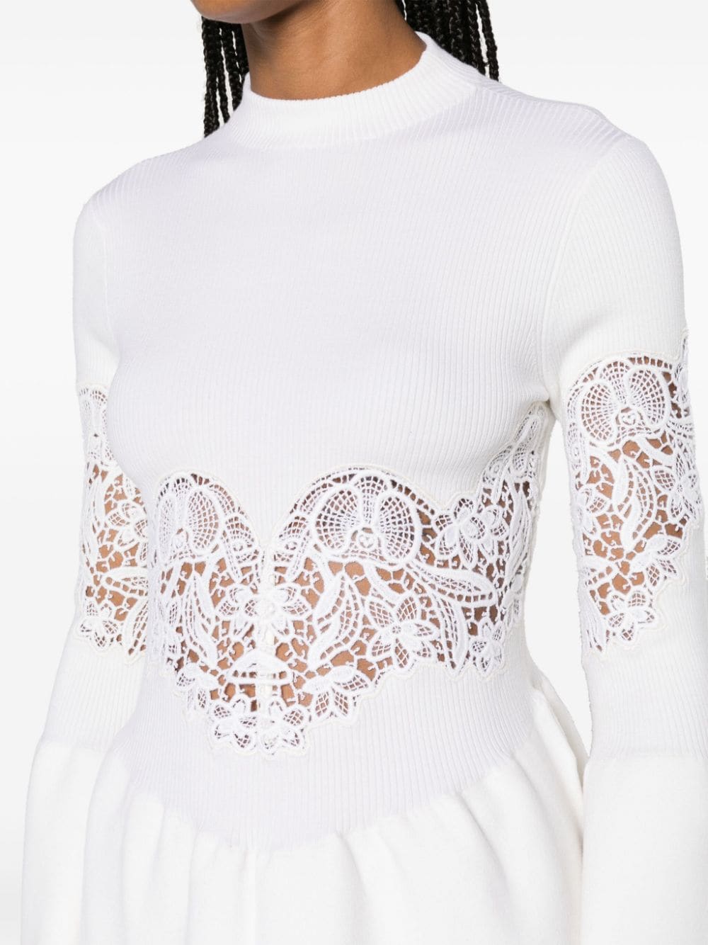 Chloé White Guipure-lace Flared Sweater - Women's - Polyamide/spandex/elastane/wool