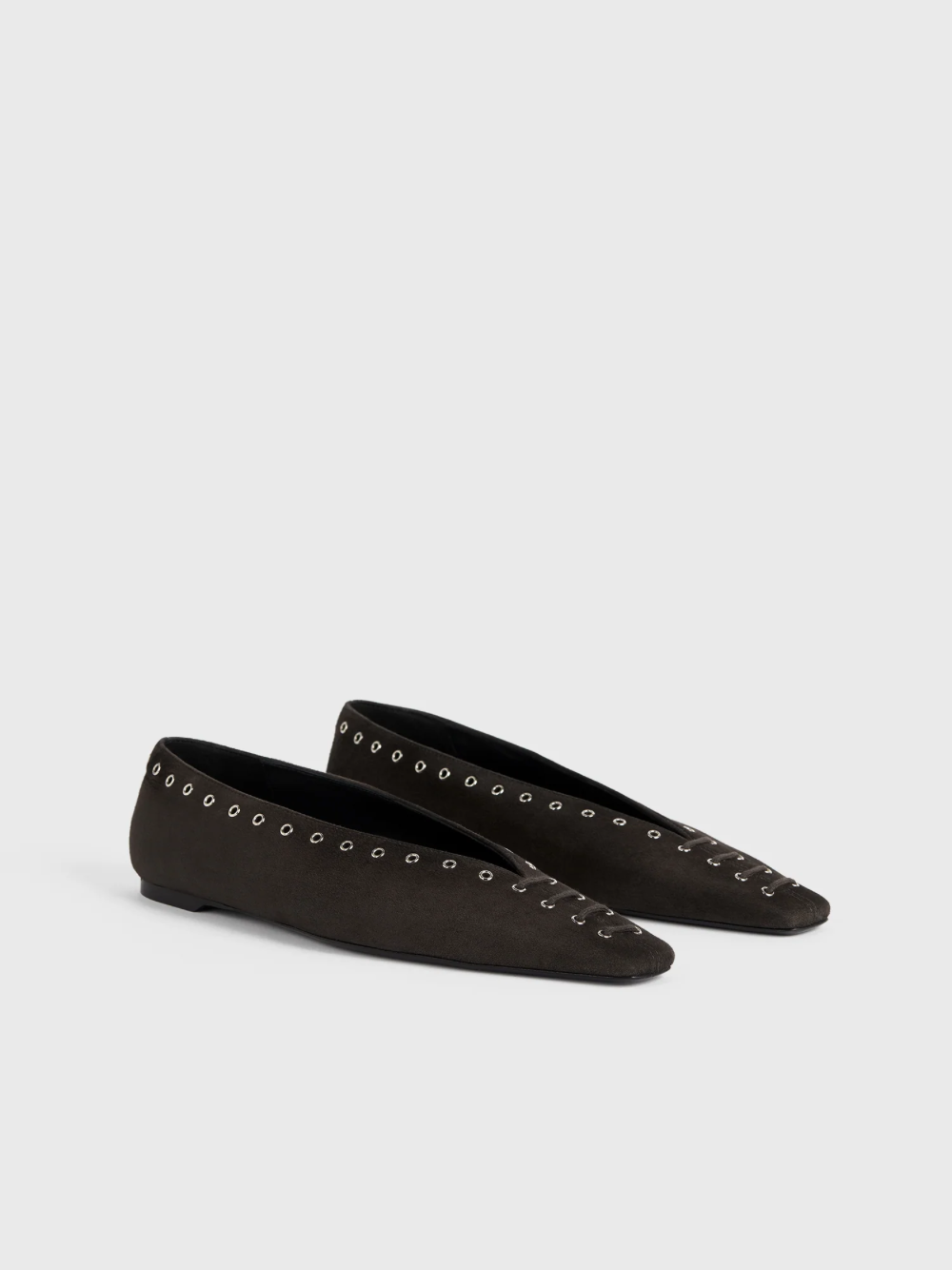 Totême Lace-up Eyelet-embellished Suede Ballet Flats