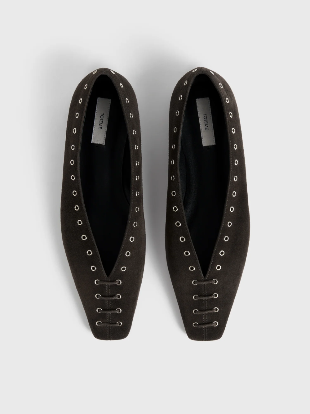 Totême Lace-up Eyelet-embellished Suede Ballet Flats