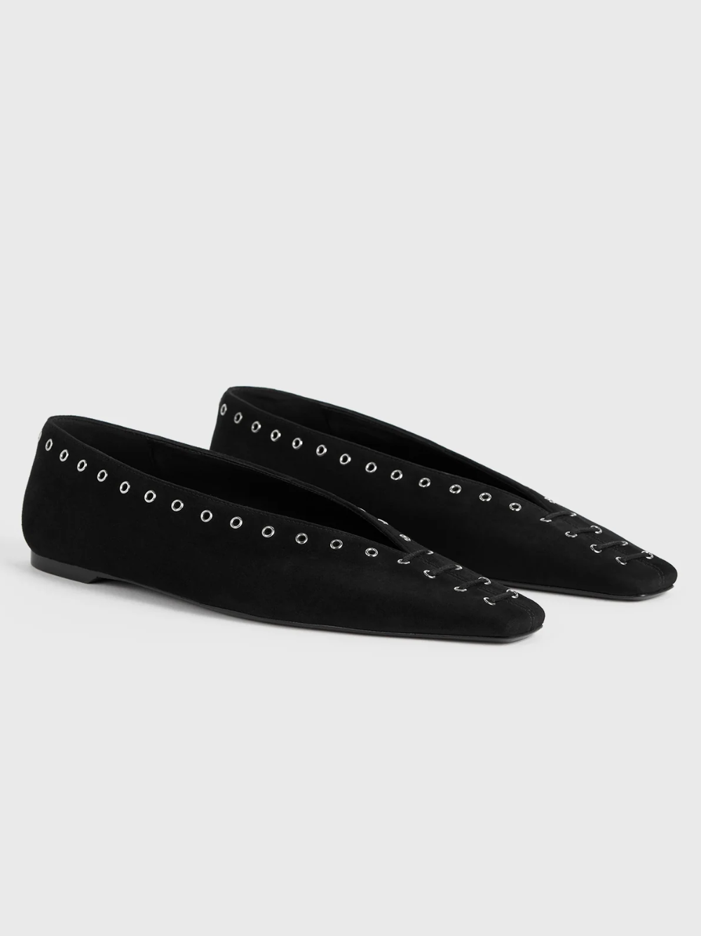 Totême Lace-up Eyelet-embellished Suede Ballet Flats