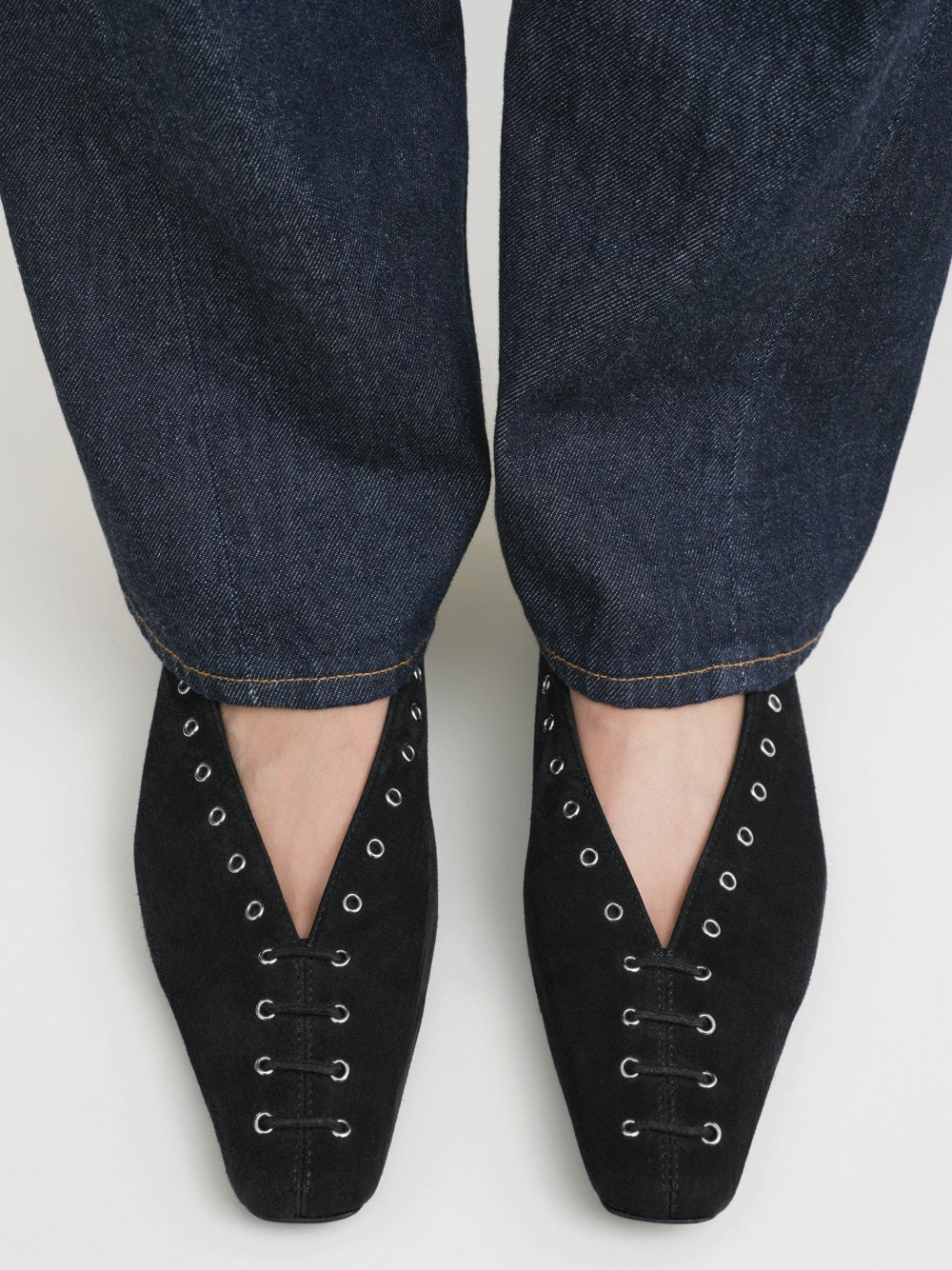 Totême Lace-up Eyelet-embellished Suede Ballet Flats