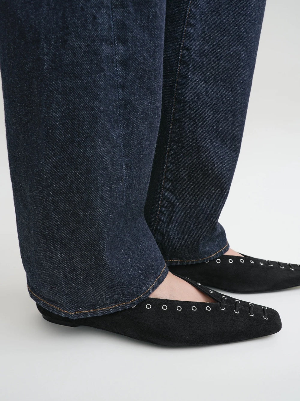 Totême Lace-up Eyelet-embellished Suede Ballet Flats