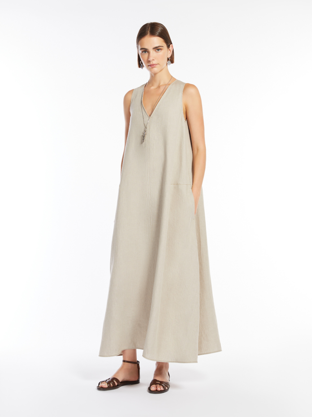 Max Mara Flared Silhouette Sleeveless V-neck Dress