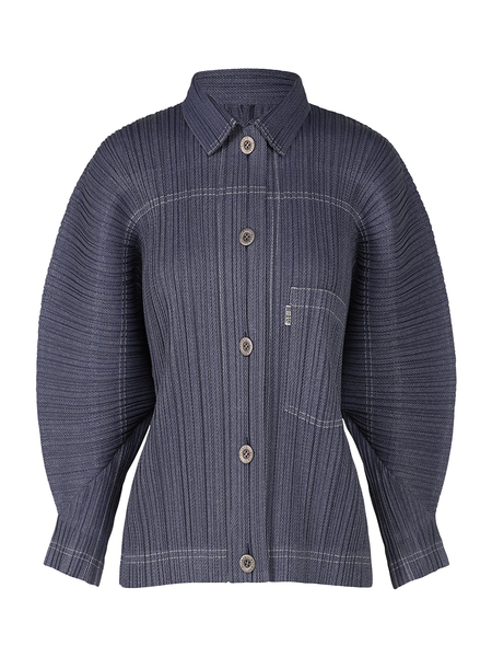 【PLEATS PLEASE】 COTTON DENIM NAVY 3 Issey Miyake Pleats Please Cotton Denim Jacket Navy