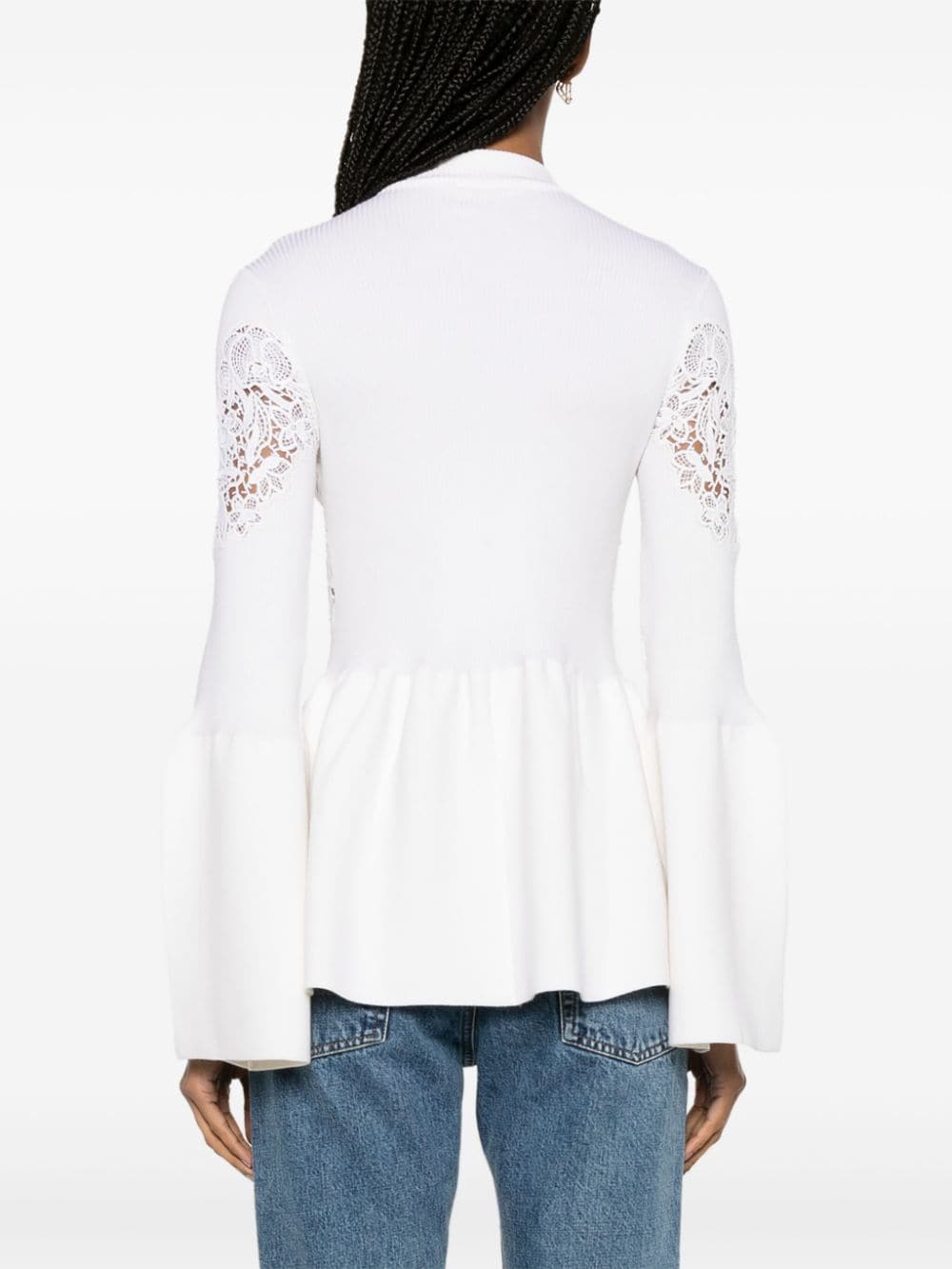 Chloé White Guipure-lace Flared Sweater - Women's - Polyamide/spandex/elastane/wool