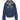 Blue washed-denim blouson jacket with check scarf collar, flat front — 2620105024416-504 at MINOX boutique, Oxford