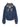 Blue washed-denim blouson jacket with check scarf collar, flat front — 2620105024416-504 at MINOX boutique, Oxford