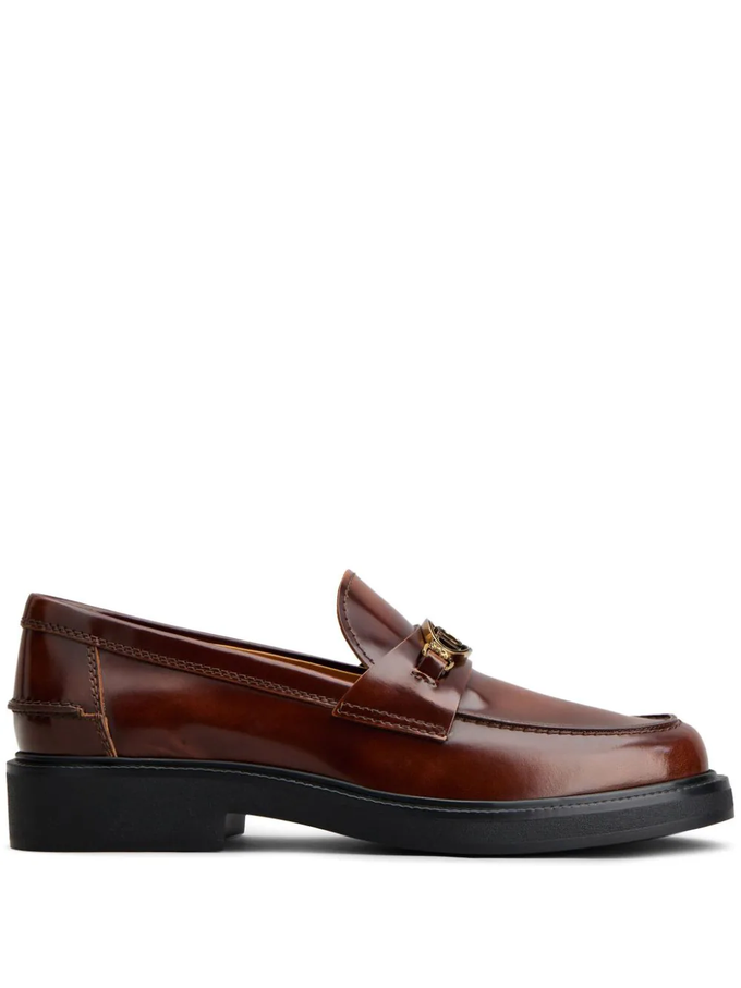 Logo Plaque Leather Loafers Brown